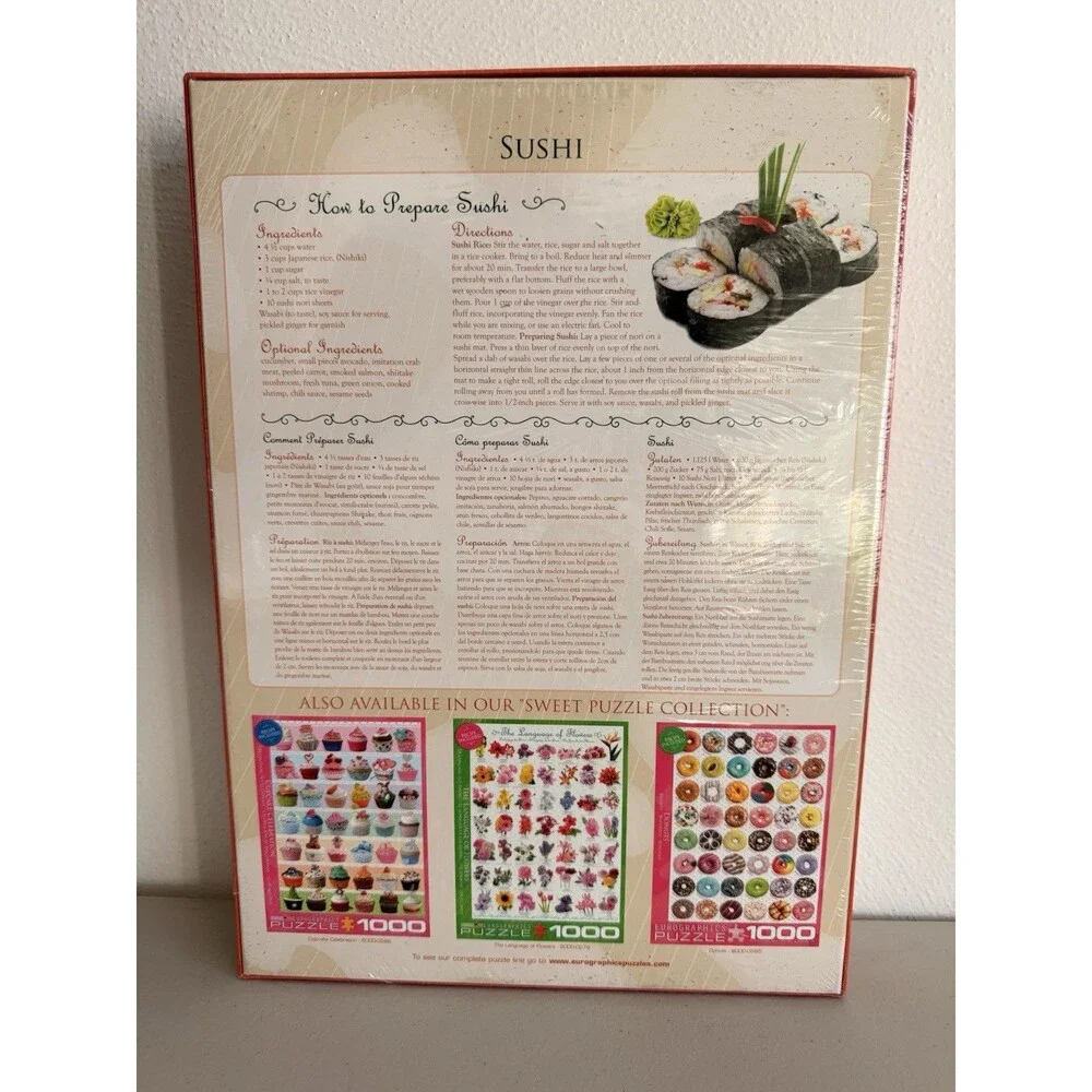 EUROGRAPHICS 1000 Piece Puzzle Sushi 19 1/4 x 26 5/8 New with Recipe included